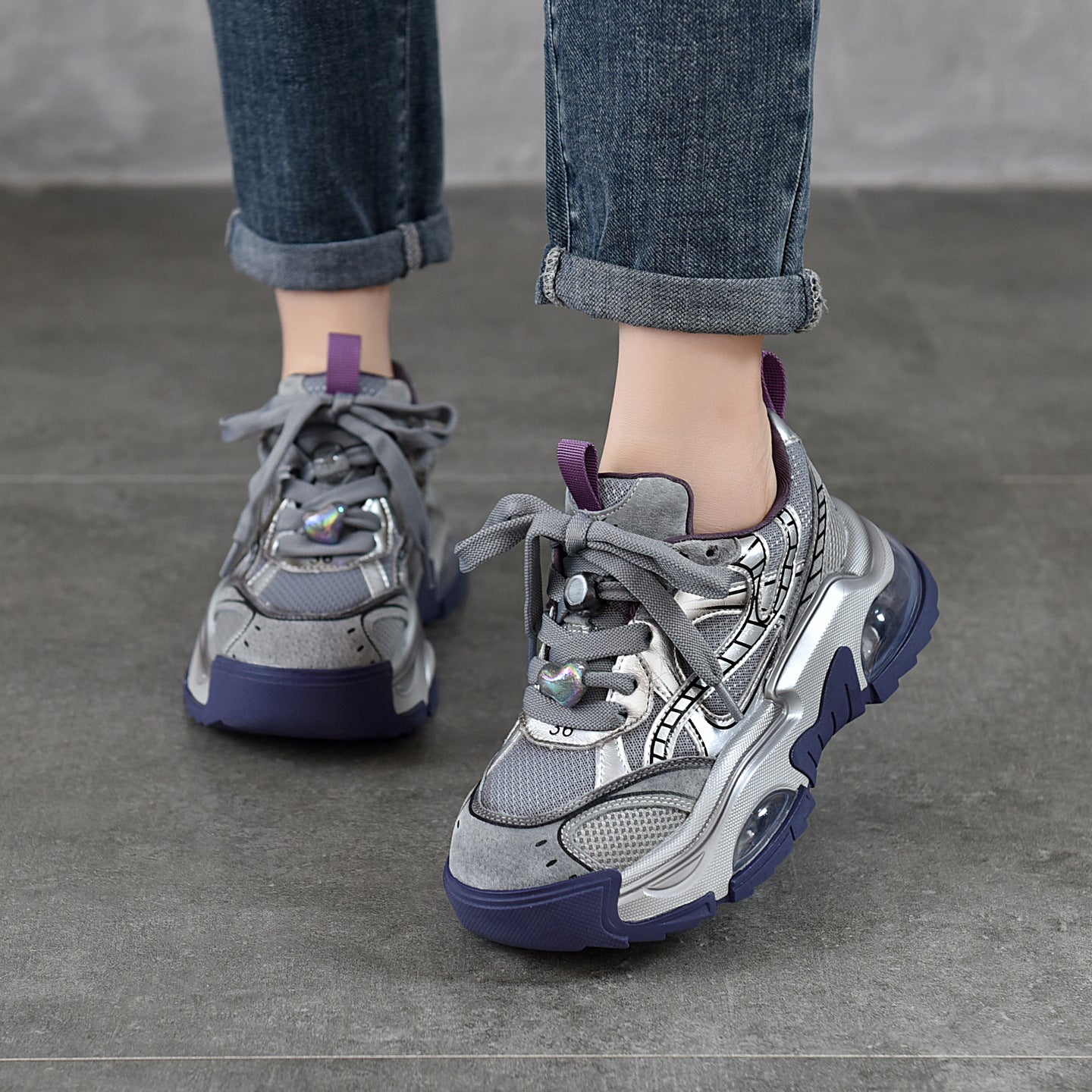 Women's Thick Bottom Contrast Color Authentic Clunky Spring Leisure Sports Casual Shoes