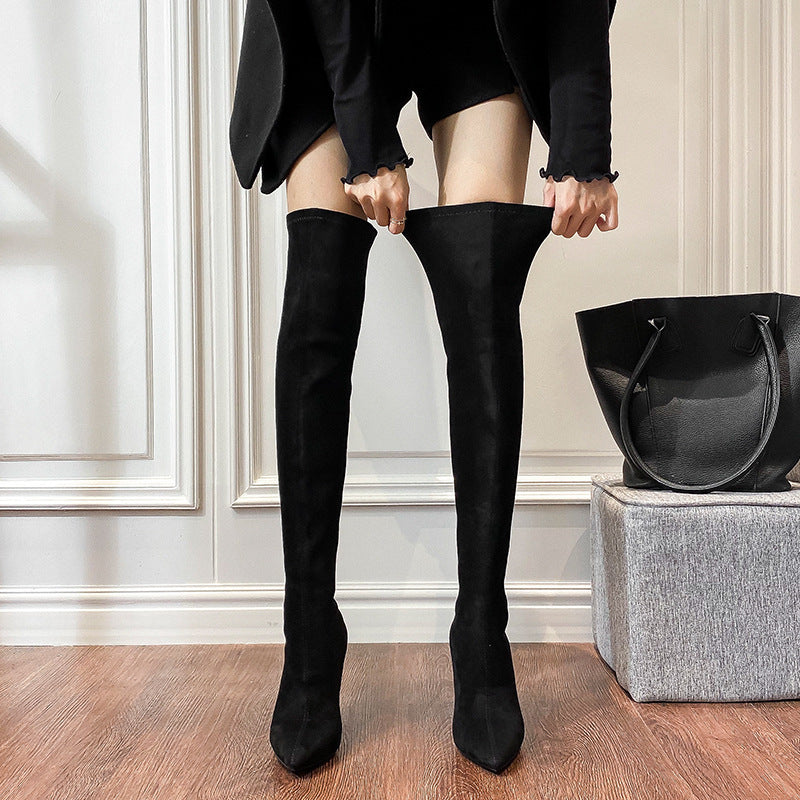 Women's Color Chunky Pointed Skinny Over The Heels