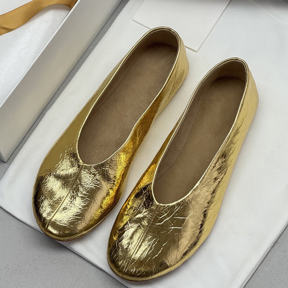 Women's Mary Jane Gold Ballet Super Soft Sheepskin Flat Women's Fashion Shoes