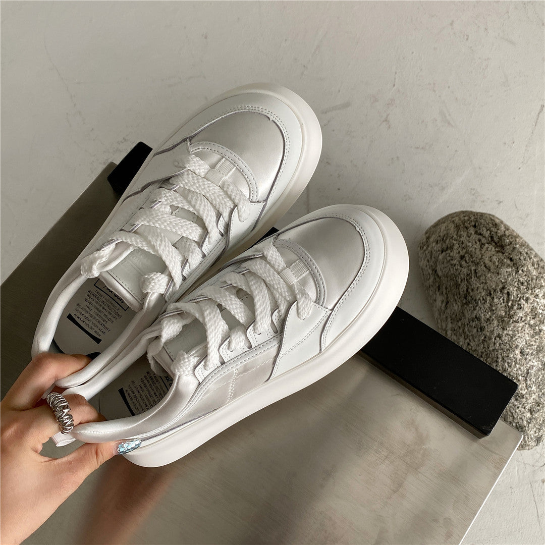 Women's Autumn Leisure Style Round Toe White Thick-soled Women's Sports Shoes
