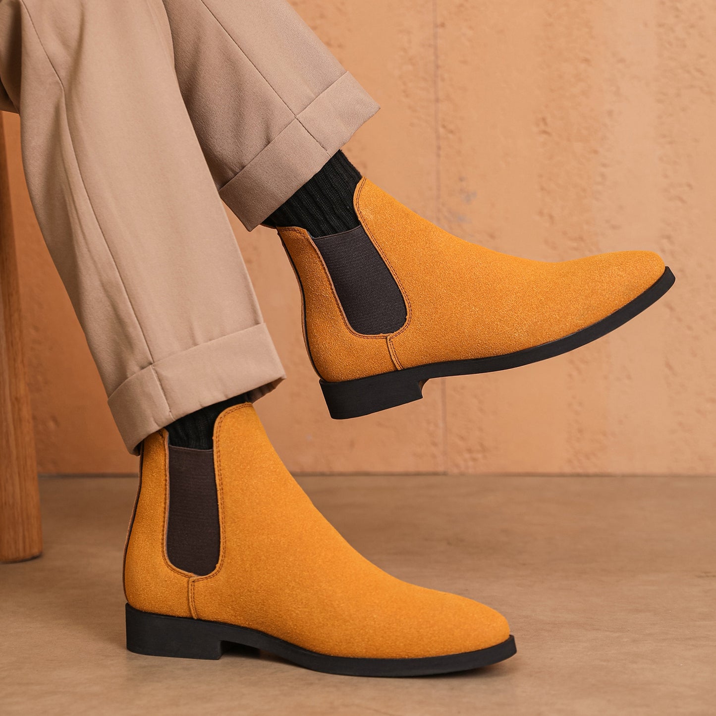 Men's Faux Deerskin Chelsea Stretch Suede Martin Men's Leather Boots