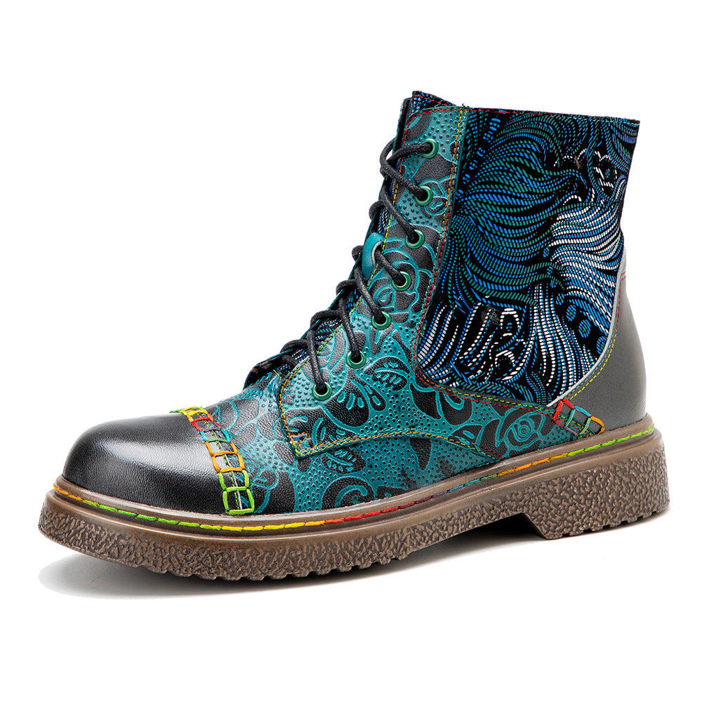 Hand-rub Color Printing Stitching Comfortable Flat Boots