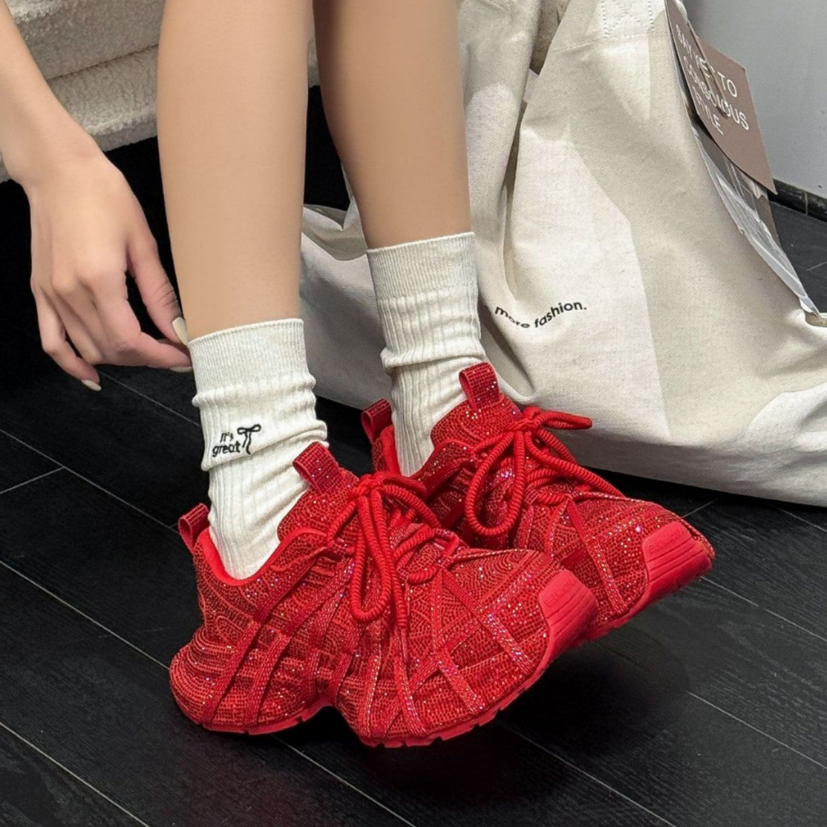 Women's Full Diamond Strap Platform Dad Fashion Casual Shoes