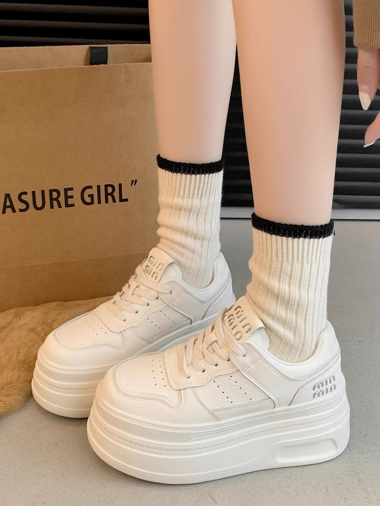 Women's Invisible Height Increasing Insole Platform White Women's Casual Shoes