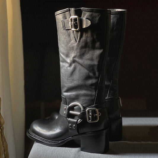 Women's Style Knight Engineer Wide Tube Slimming Modified Leg Women's Leather Boots