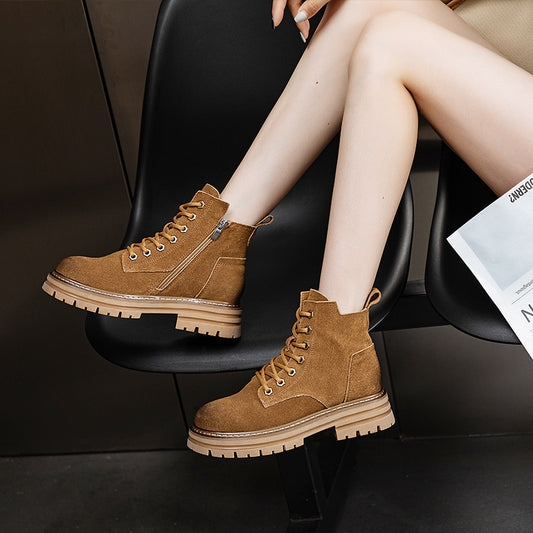 Women's Platform Martin Cotton Retro Worker Short British Frosted Boots