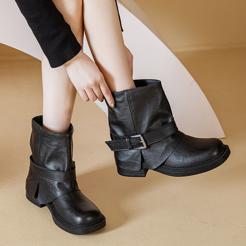 Women's Black Martin Autumn Platform Pants Pile Boots