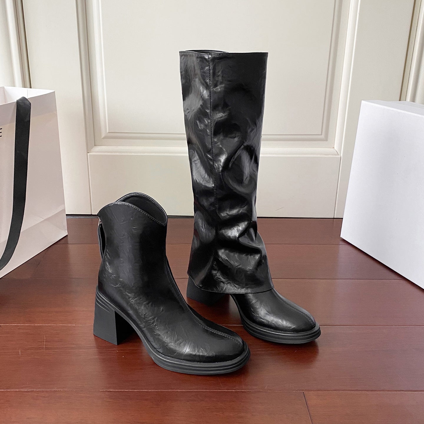 Women's Chunky Pantyhose High Leg Two-way Removable Skinny Women's Leather Boots