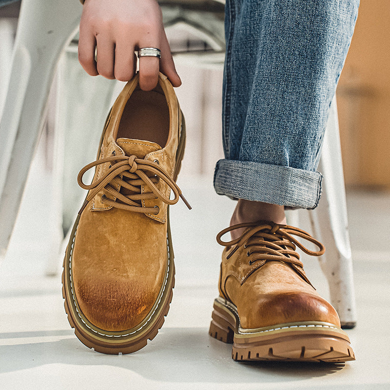 Men's Spring Pigskin British Retro Platform Height Men's Casual Shoes