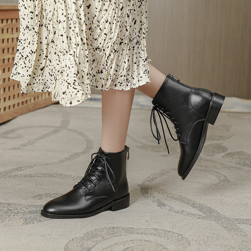 Women's Martin For Retro Chunky Round Toe Zip Ankle Flat Heels