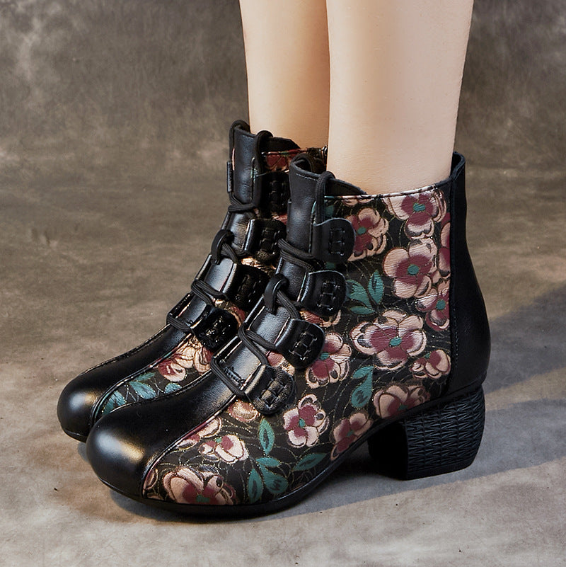 Women's Style Winter Short Chunky Soft Soled Veet Women's Leather Boots