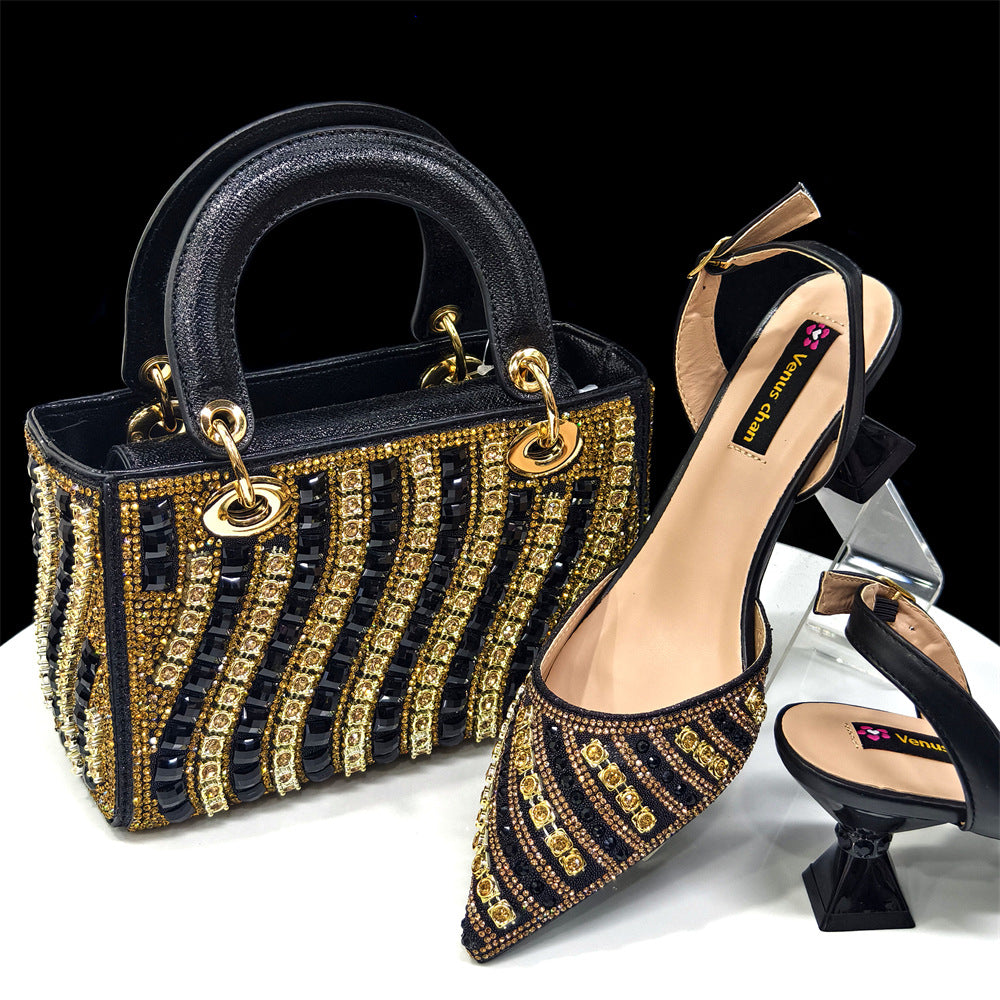 Women's Set Combination Pointed Toe With Square Handbag Wavy Full Men's Shoes
