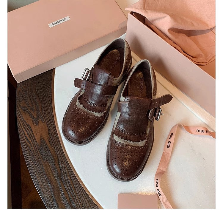 Version Heavy Retro Horse Carving Brogue Women's Fashion Shoes