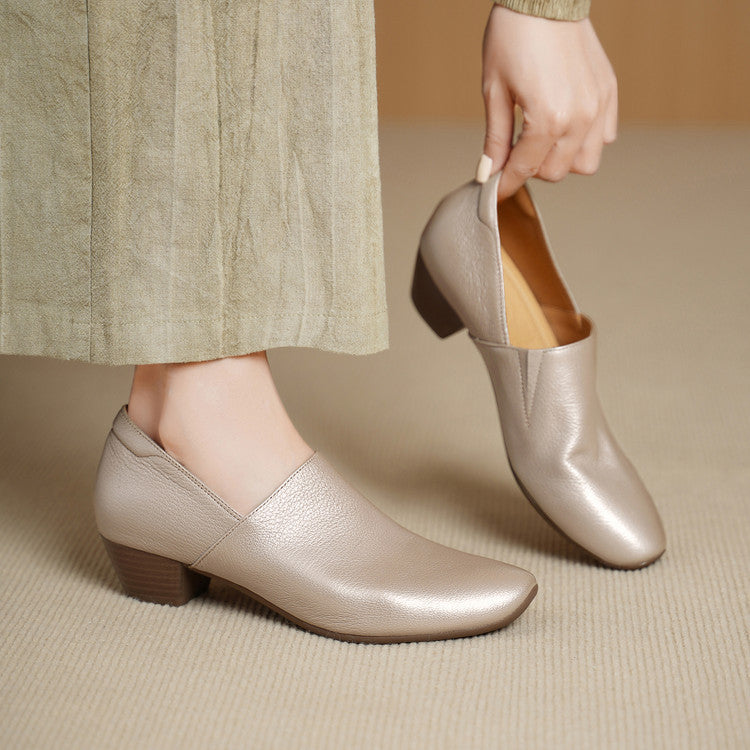 Super Soft Sheepskin Square Toe Thick Deep Mouth Versatile Single-layer Women's Fashion Shoes