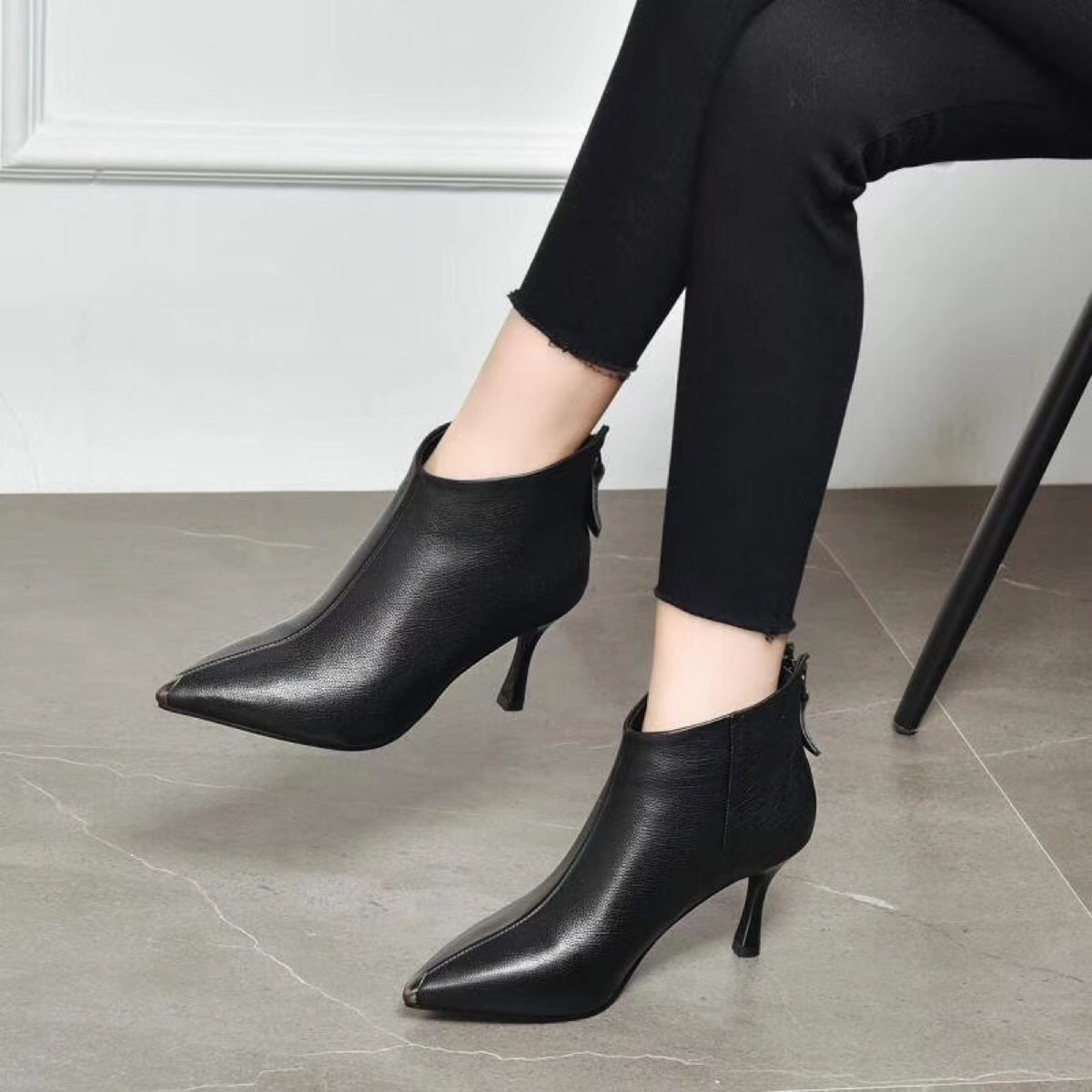 Women's Stiletto High Small Thin Booties Fleece-lined Women's Leather Boots