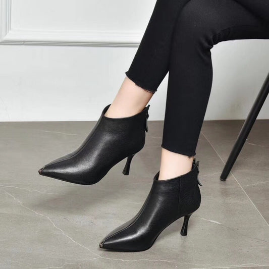 Women's Stiletto High Small Thin Booties Fleece-lined Women's Leather Boots
