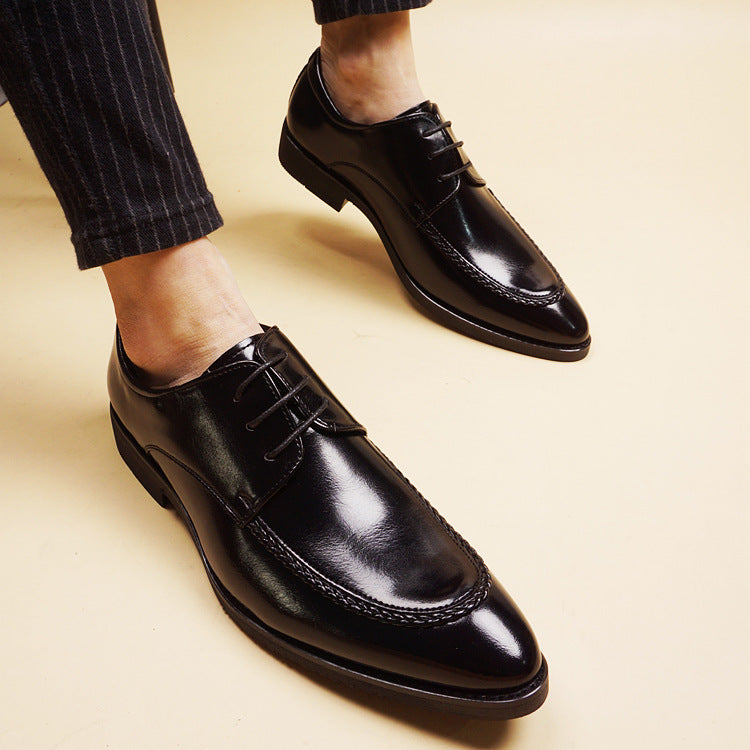 Men's Simple Hair Stylist Height Increasing Insole Men's Casual Leather Shoes