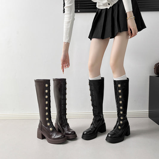 British Badge Below The Knee Long Women's Leather Boots