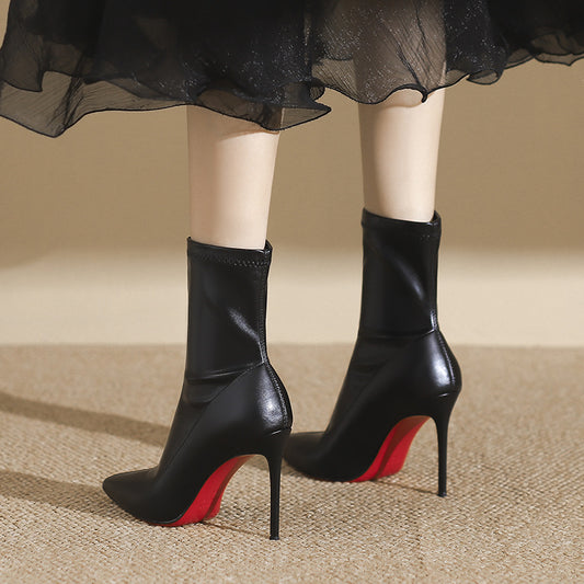 Women's Thin Red Bottom Pointed Stiletto Temperament Black Heels
