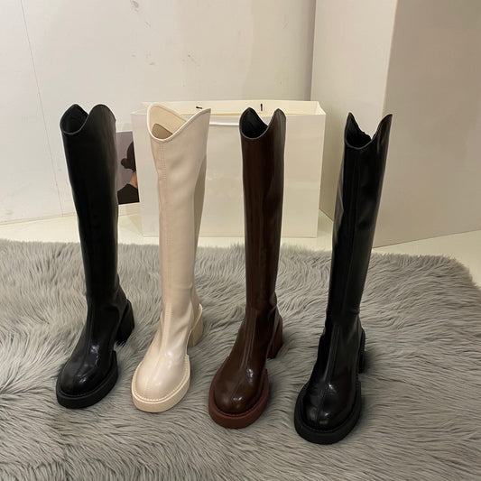 Women's British Style Cowboy Thick Increased Pointed Boots