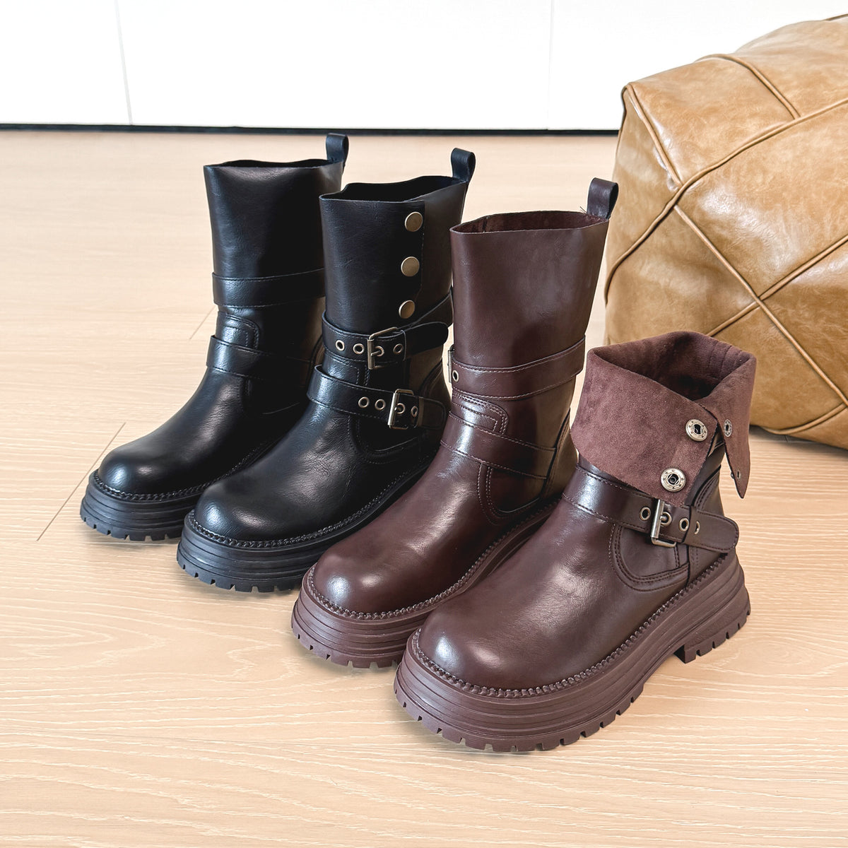 Women's High Version Brown Vintage Ankle British Style Women's Leather Boots