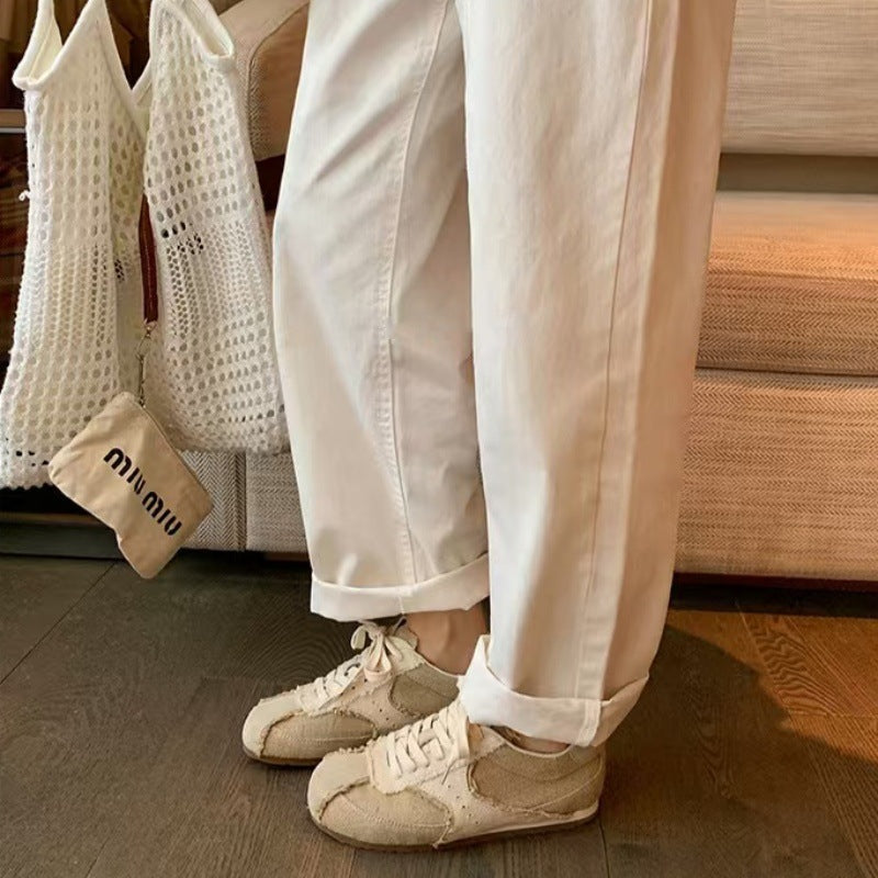 Women's Linen German Training Lace Up Flat Cortez Sneakers