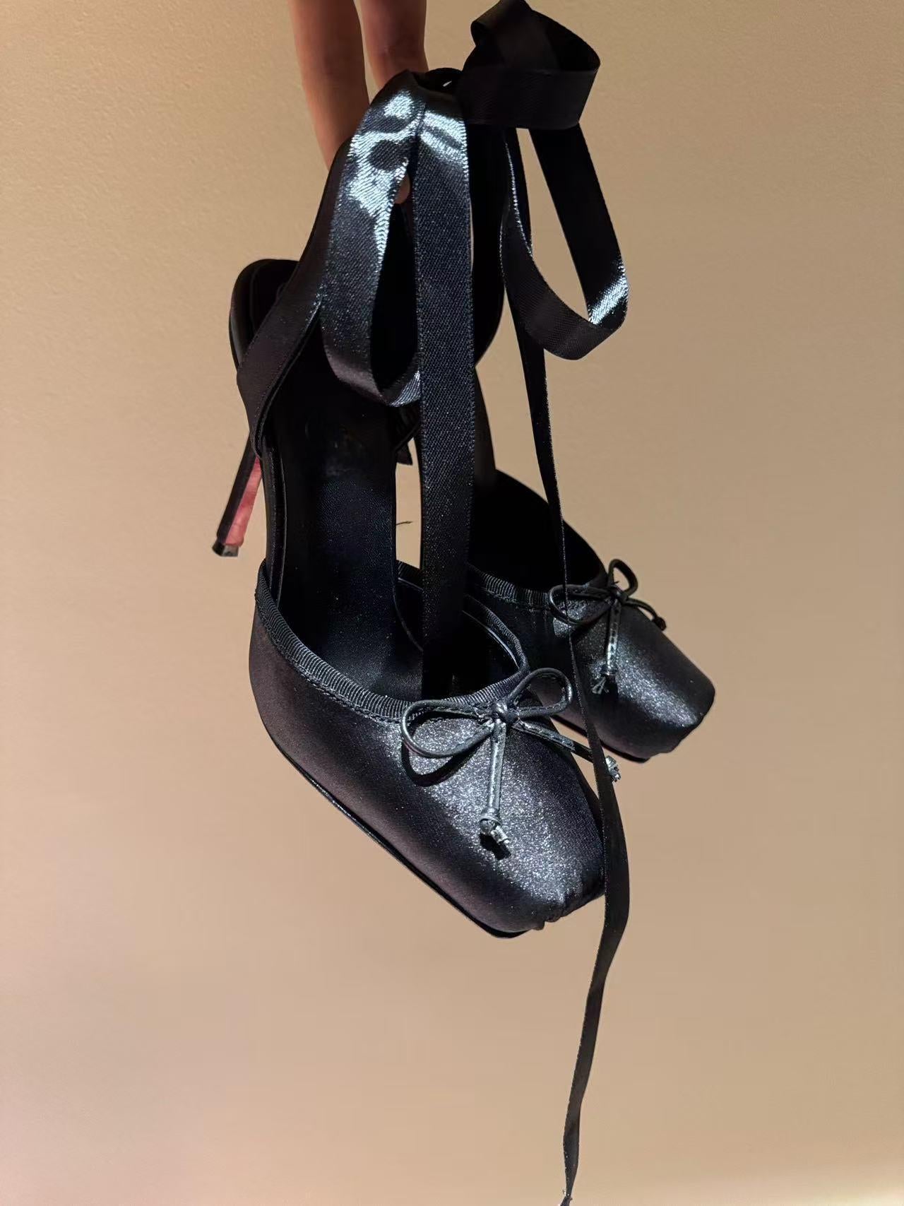 Women's Sole Catwalk Satin Ribbon Closed Toe Waterproof Platform Stiletto Ballet Women's Fashion Shoes