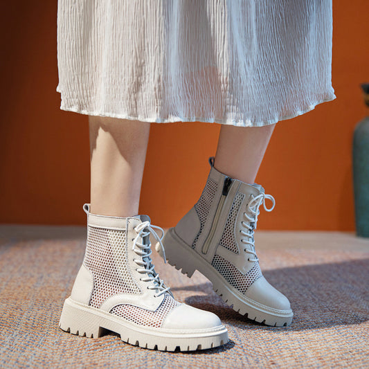 Women's Mesh Martin Summer Breathable Ankle Thick Women's Leather Boots