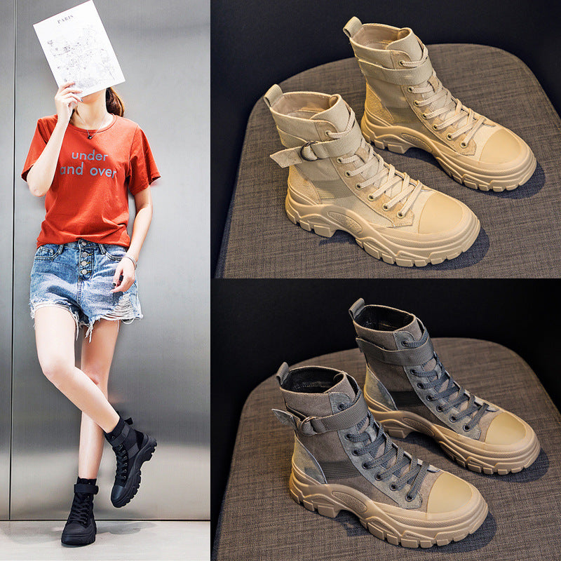 Women's Dr. Martens Autumn Three Colors Motorcycle Thin Breathable Handsome Increased Women's Leather Boots