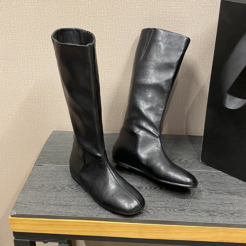 Women's Cowhide Version Invisible Elevated Long Tube Women's Leather Boots