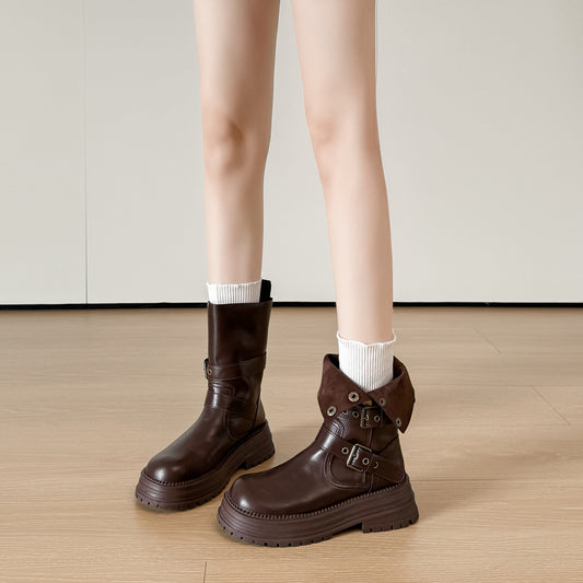 Women's High Version Brown Vintage Ankle British Style Women's Leather Boots