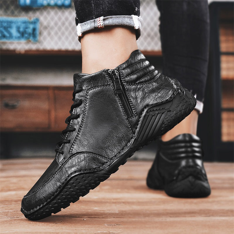 Men's Winter Martin Fashionable Genuine Cowhide With Men's Casual Leather Shoes