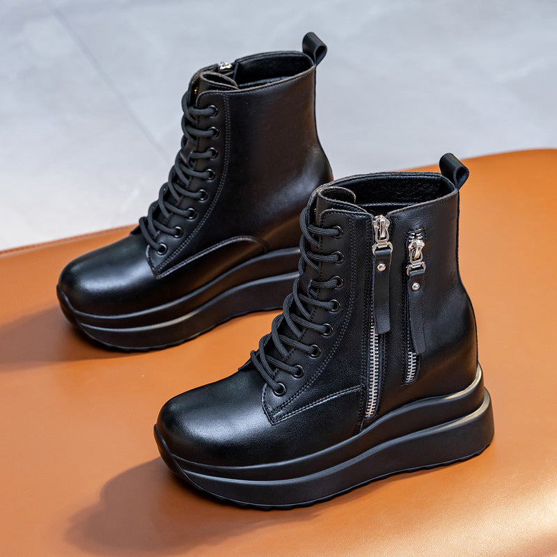 Women's Korean Platform White Sports Ankle Women's Leather Boots