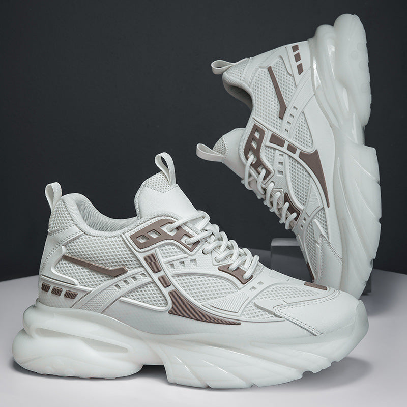 Trendy Thick Bottom Invisible Height Increasing Insole Dad Fashion White Men's Casual Shoes