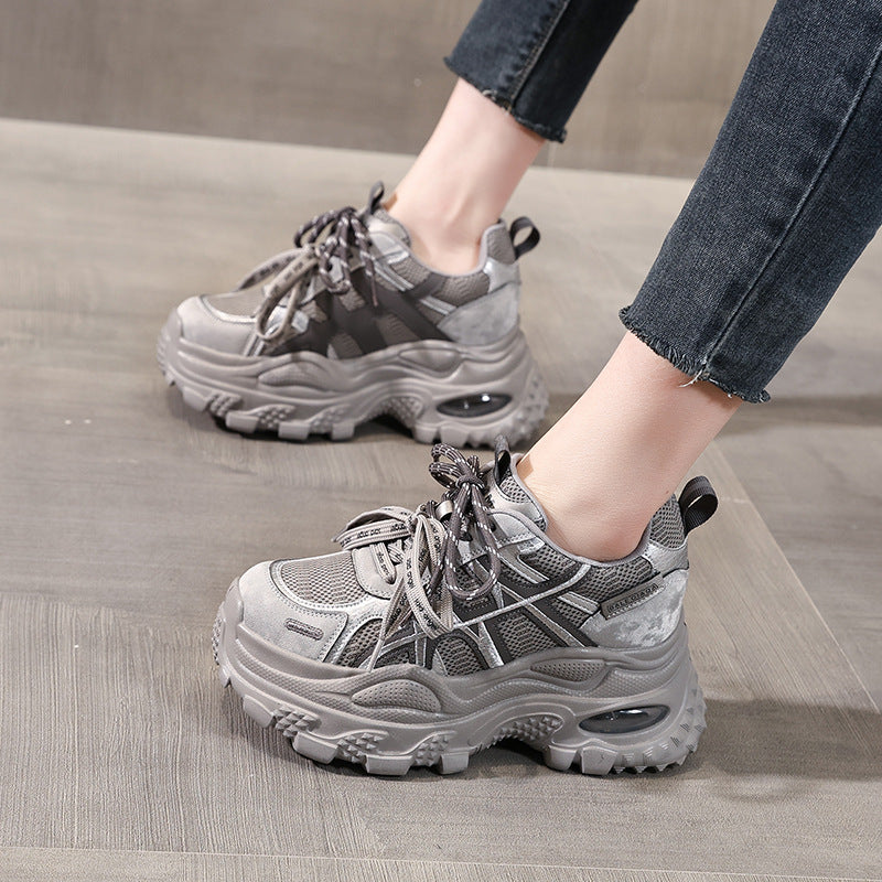 Women's Platform Height Increasing Insole Fashion Mesh Dad Sports Casual Shoes