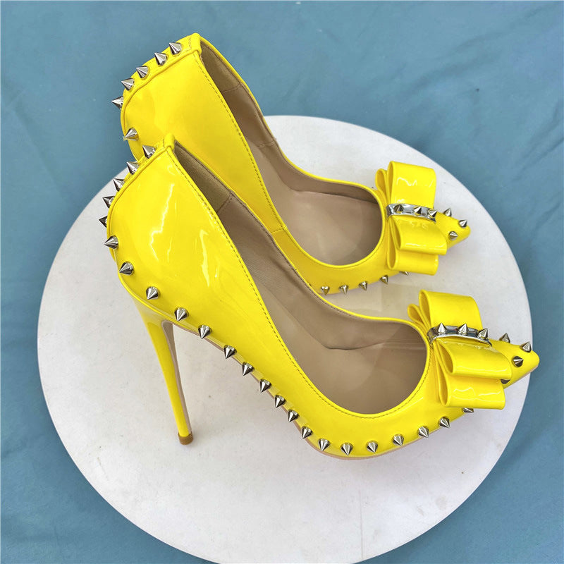 Yellow High Pointed Toe Stiletto Low-cut Women's Fashion Shoes