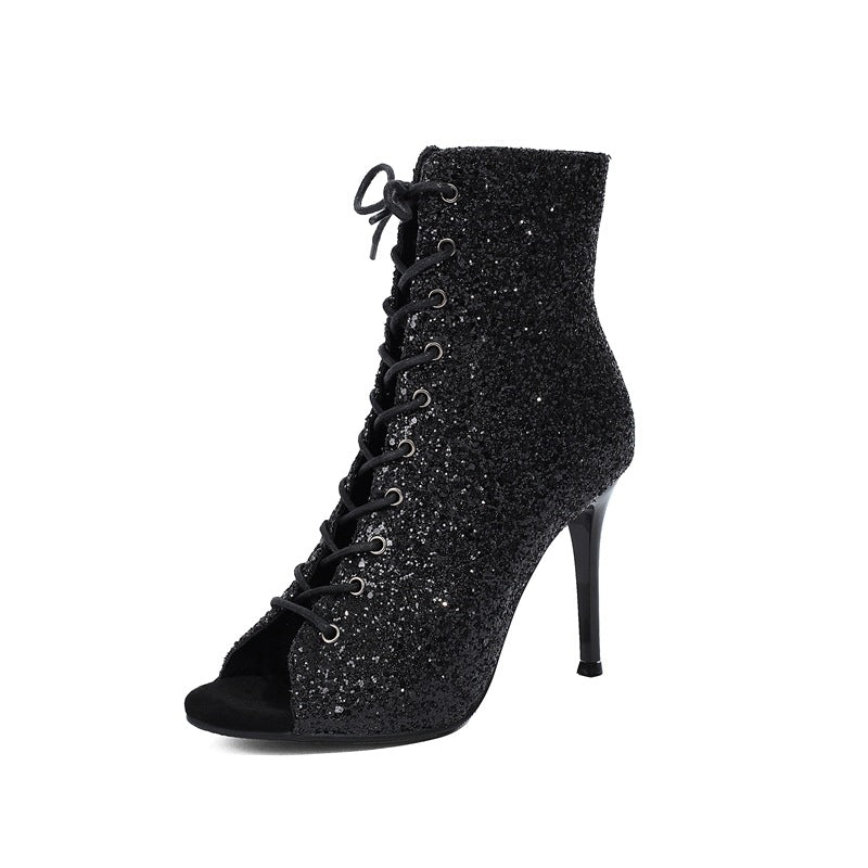 Jazz Peep Toe Gold Sequins Dancing High Heeled Sandals