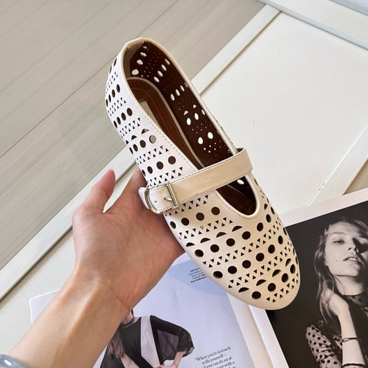 Mary Jane Mesh Breathable Buckle Ballet Full Diamond Hole Slippers