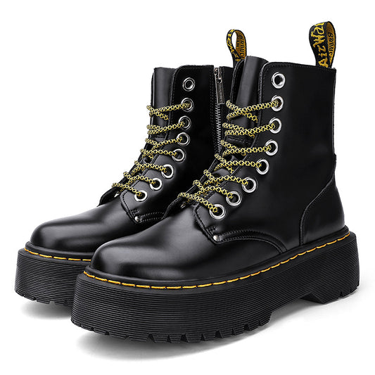 Women's Hole Side Zipper British Ankle Muffin Lace Up Round Toe Men's Shoes
