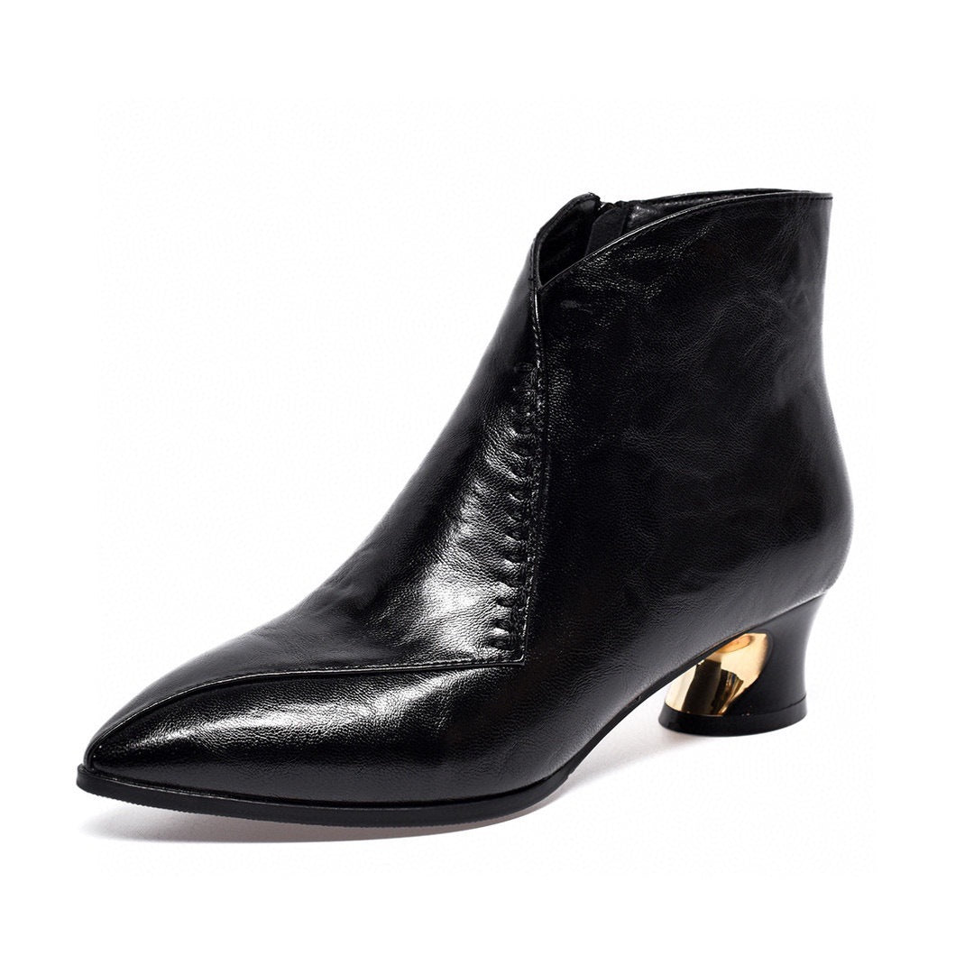 Women's Authentic Booties French Mid Ankle Brown Women's Leather Boots