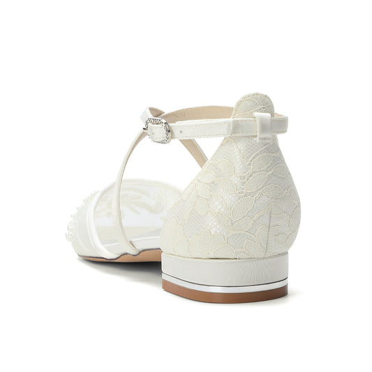 Women's Pointed Pearl Embroidered Cross Strap Wedding Women's Fashion Shoes