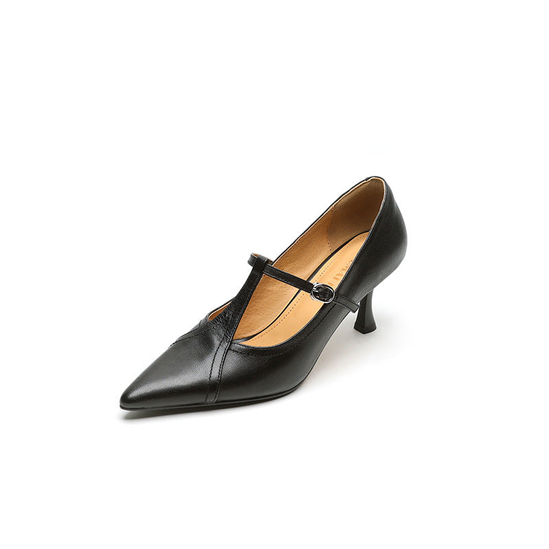 Women's Large Small Size Removable Sheepskin Simple Vintage Mary Heels