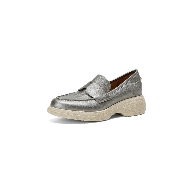 Women's Thick Bottom Round Head Slip-on Platform Spring British Versatile Women's Fashion Shoes