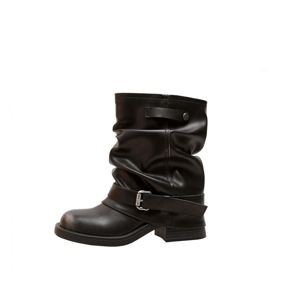 Women's Insole Western Cowboy Pile Style Short Retro Rub Colored Pleated Women's Leather Boots
