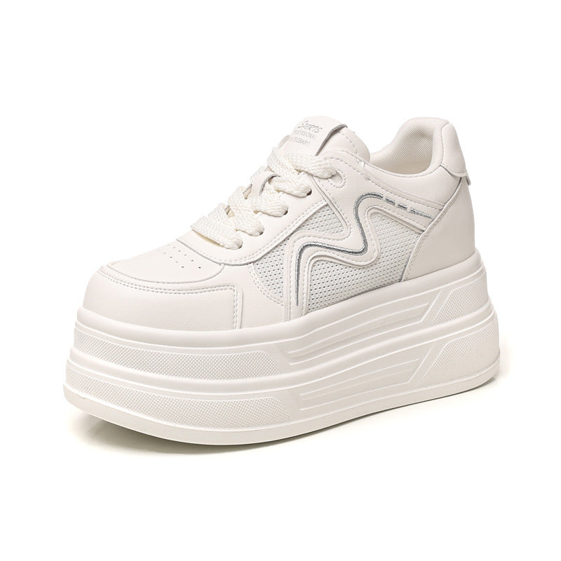 Women's Thick Bottom Height Increasing Insole White Spring Muffin Sports Casual Shoes
