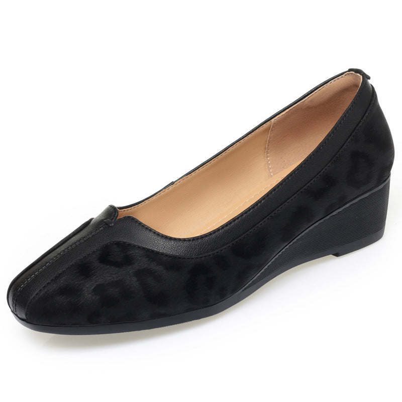 Women's Genuine Pumps Leopard Print Low-cut Soft Mom Women's Fashion Shoes