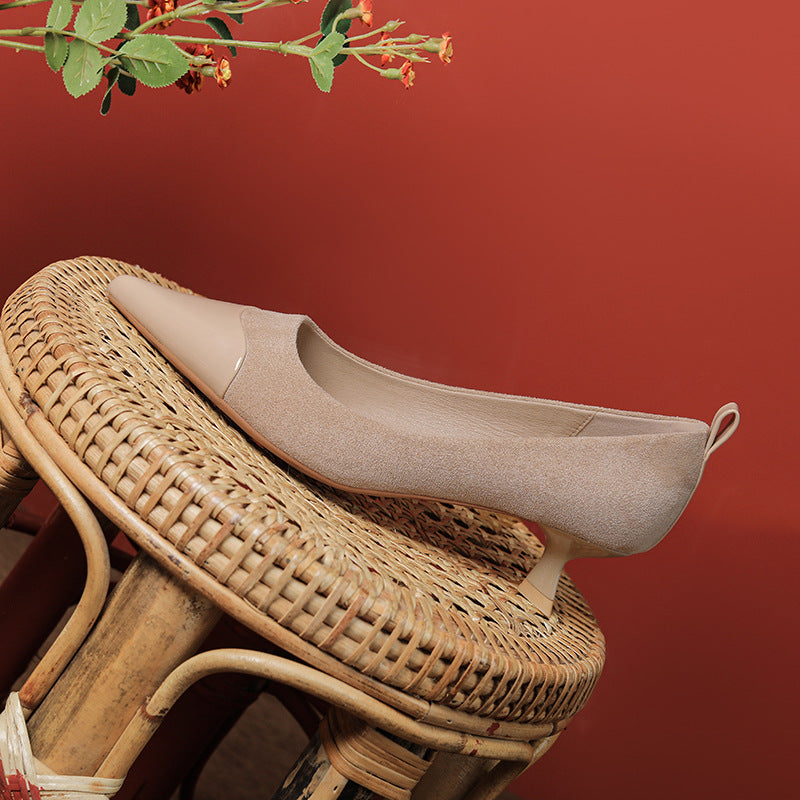 Suede Stitching Gold Style High Autumn Heels