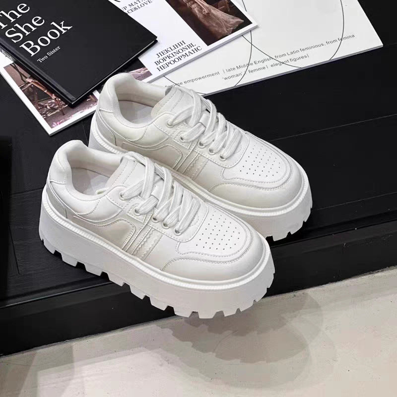 Black White Thick Sole Height Increasing Women's Casual Shoes