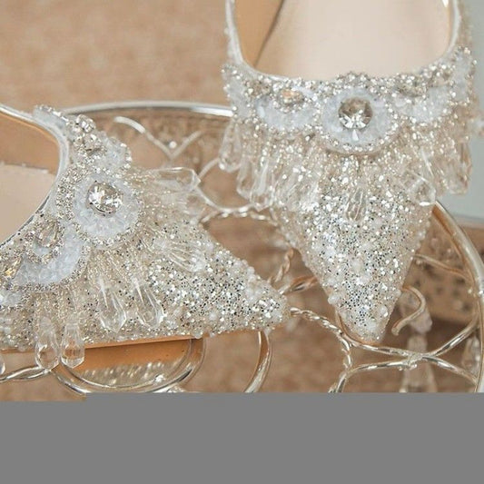 Women's Tired Feet Main Dress Two Wear Crystal High Heeled Sandals
