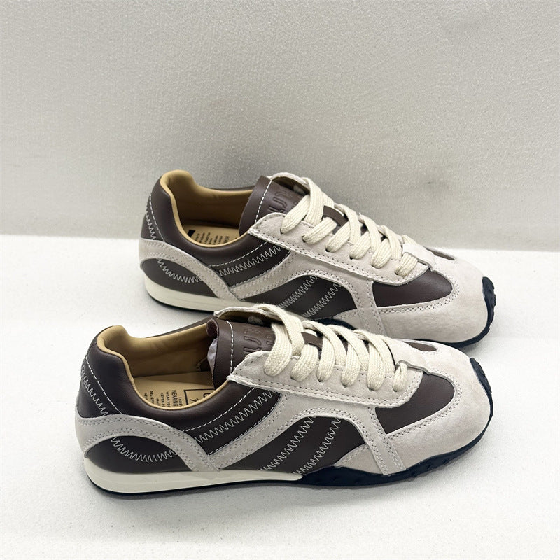 Women's Apricot Training Autumn Genuine Platform Thin Lightweight Sneakers